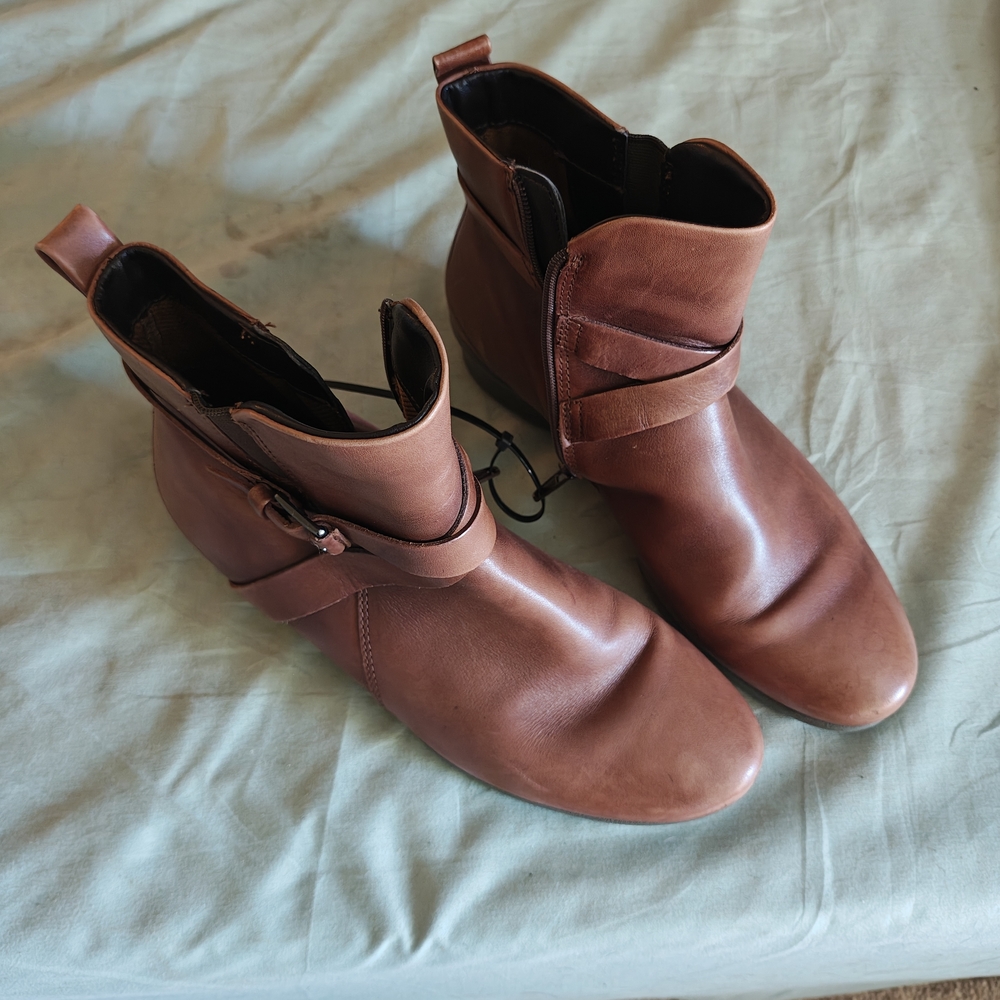 Ecco Brown Leather Ankle Boots with Strap Detail